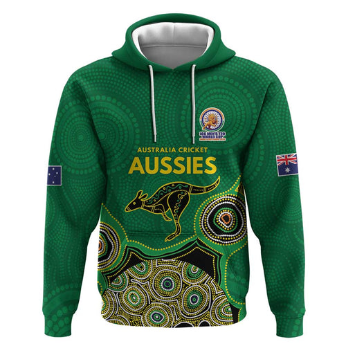 Custom Australia Cricket Spirit 2026 Zip Hoodie World T20 Edition - Green Aboriginal - Aussie Hoodie