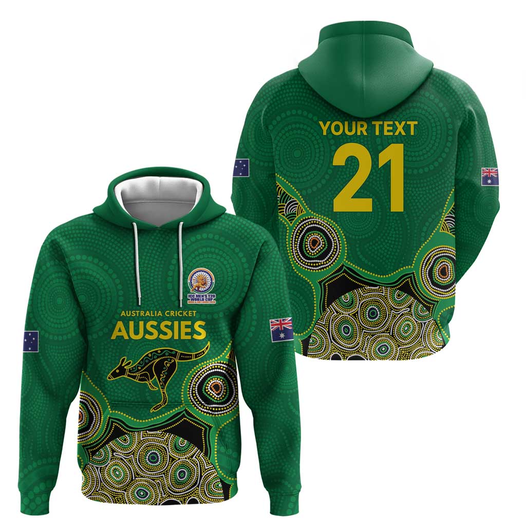 Custom Australia Cricket Spirit 2026 Zip Hoodie World T20 Edition - Green Aboriginal - Aussie Hoodie