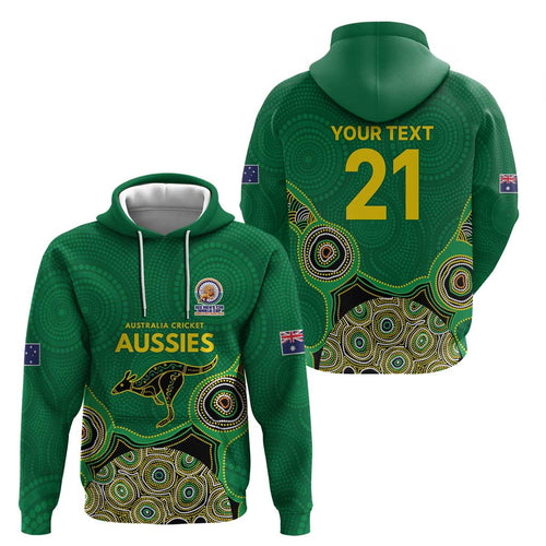 Custom Australia Cricket Spirit 2026 Zip Hoodie World T20 Edition - Green Aboriginal - Aussie Hoodie