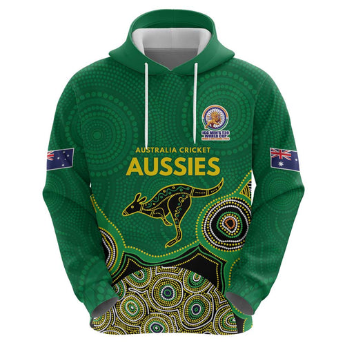 Custom Australia Cricket Spirit 2026 Zip Hoodie World T20 Edition - Green Aboriginal - Aussie Hoodie