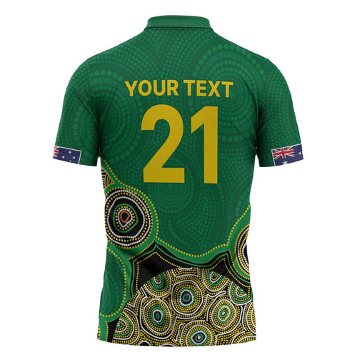 Custom Australia Cricket Spirit 2026 Zipper Polo Shirt World T20 Edition - Green Aboriginal - Aussie Hoodie