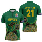 Custom Australia Cricket Spirit 2026 Zipper Polo Shirt World T20 Edition - Green Aboriginal - Aussie Hoodie