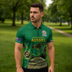 Custom Australia Cricket Spirit 2026 Zipper Polo Shirt World T20 Edition - Green Aboriginal - Aussie Hoodie