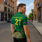 Custom Australia Cricket Spirit 2026 Zipper Polo Shirt World T20 Edition - Green Aboriginal - Aussie Hoodie