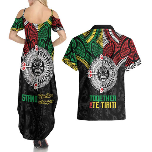 Aotearoa and Cook Islands Mo Te Tiriti Couples Matching Summer Maxi Dress and Hawaiian Shirt New Zealand Honour The Treaty Ake!Ake!Ake!