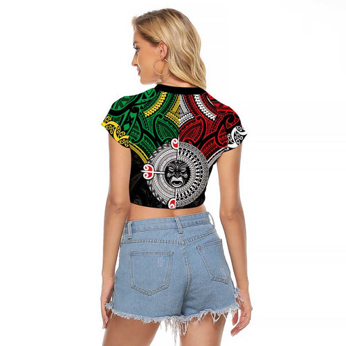 Aotearoa and Cook Islands Mo Te Tiriti Raglan Cropped T Shirt New Zealand Honour The Treaty Ake!Ake!Ake!