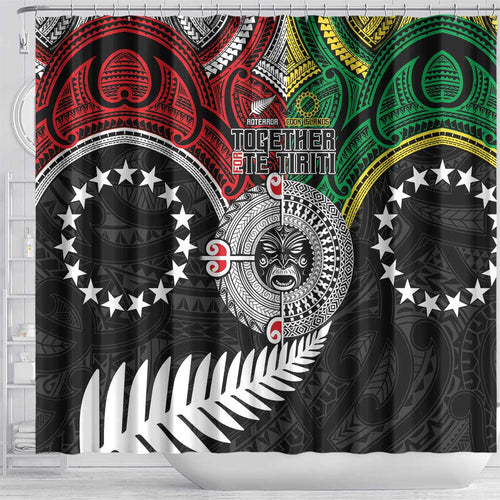 Aotearoa and Cook Islands Mo Te Tiriti Shower Curtain New Zealand Honour The Treaty Ake!Ake!Ake!
