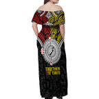 Aotearoa and Niue Mo Te Tiriti Family Matching Off Shoulder Maxi Dress and Hawaiian Shirt New Zealand Honour The Treaty Ake!Ake!Ake!