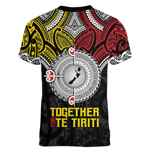 Aotearoa and Niue Mo Te Tiriti Women V-Neck T-Shirt New Zealand Honour The Treaty Ake!Ake!Ake!