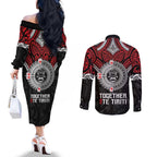 Aotearoa and Tonga Mo Te Tiriti Couples Matching Off The Shoulder Long Sleeve Dress and Long Sleeve Button Shirt New Zealand Honour The Treaty Ake!Ake!Ake!