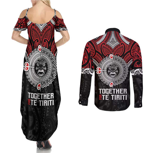 Aotearoa and Tonga Mo Te Tiriti Couples Matching Summer Maxi Dress and Long Sleeve Button Shirt New Zealand Honour The Treaty Ake!Ake!Ake!