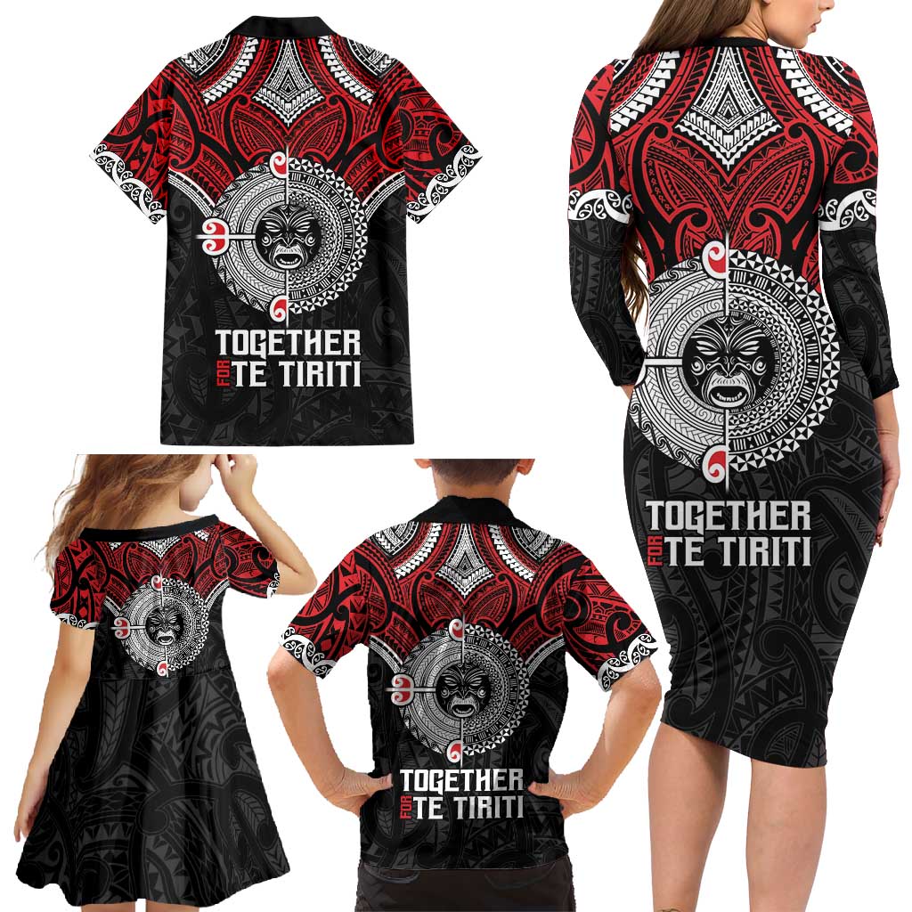 Aotearoa and Tonga Mo Te Tiriti Family Matching Long Sleeve Bodycon Dress and Hawaiian Shirt New Zealand Honour The Treaty Ake!Ake!Ake!