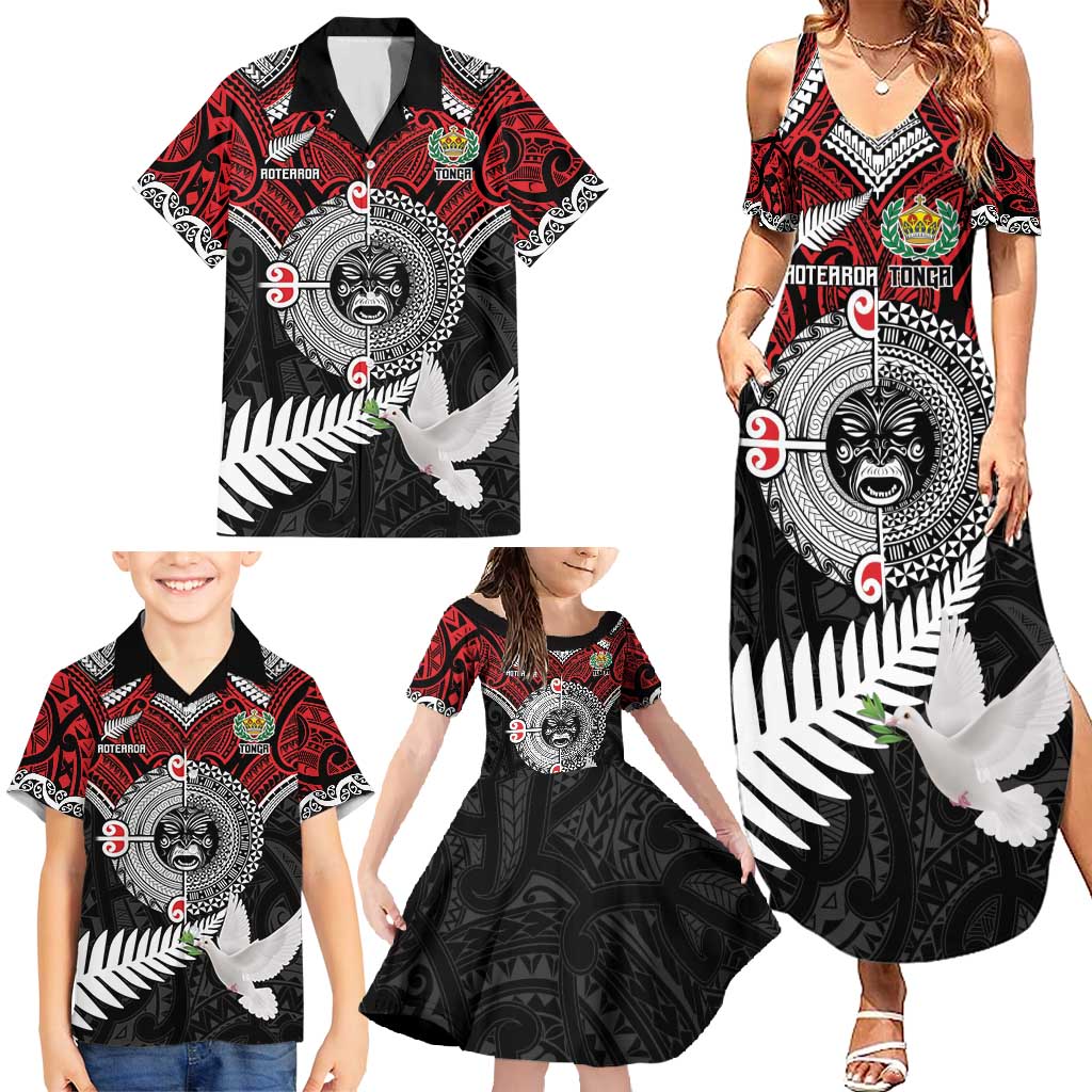 Aotearoa and Tonga Mo Te Tiriti Family Matching Summer Maxi Dress and Hawaiian Shirt New Zealand Honour The Treaty Ake!Ake!Ake!