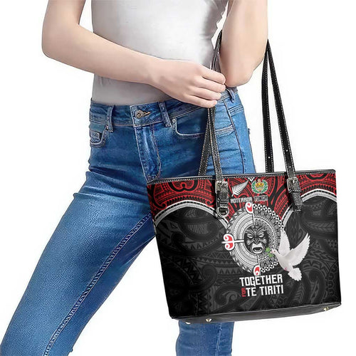 Aotearoa and Tonga Mo Te Tiriti Leather Tote Bag New Zealand Honour The Treaty Ake!Ake!Ake!
