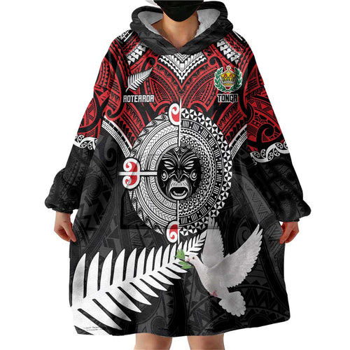 Aotearoa and Tonga Mo Te Tiriti Wearable Blanket Hoodie New Zealand Honour The Treaty Ake!Ake!Ake!