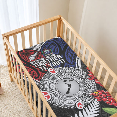 Aotearoa and Samoa Mo Te Tiriti Baby Bed Cover Tangata Moana Stand with Tangata Whenua