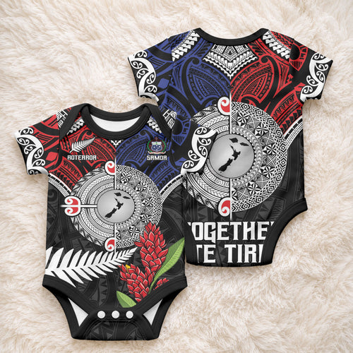 Aotearoa and Samoa Mo Te Tiriti Baby Onesie Tangata Moana Stand with Tangata Whenua