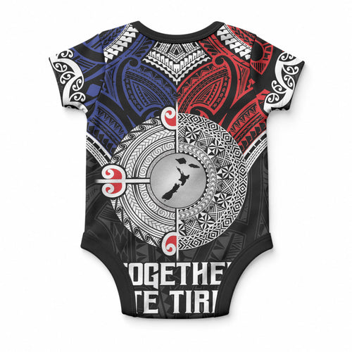 Aotearoa and Samoa Mo Te Tiriti Baby Onesie Tangata Moana Stand with Tangata Whenua