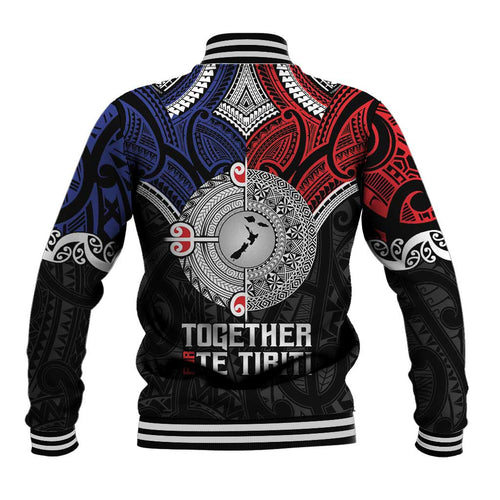 Aotearoa and Samoa Mo Te Tiriti Baseball Jacket Tangata Moana Stand with Tangata Whenua