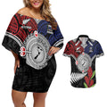 Aotearoa and Samoa Mo Te Tiriti Couples Matching Off Shoulder Short Dress and Hawaiian Shirt Tangata Moana Stand with Tangata Whenua