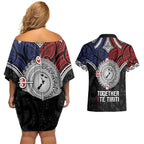 Aotearoa and Samoa Mo Te Tiriti Couples Matching Off Shoulder Short Dress and Hawaiian Shirt Tangata Moana Stand with Tangata Whenua