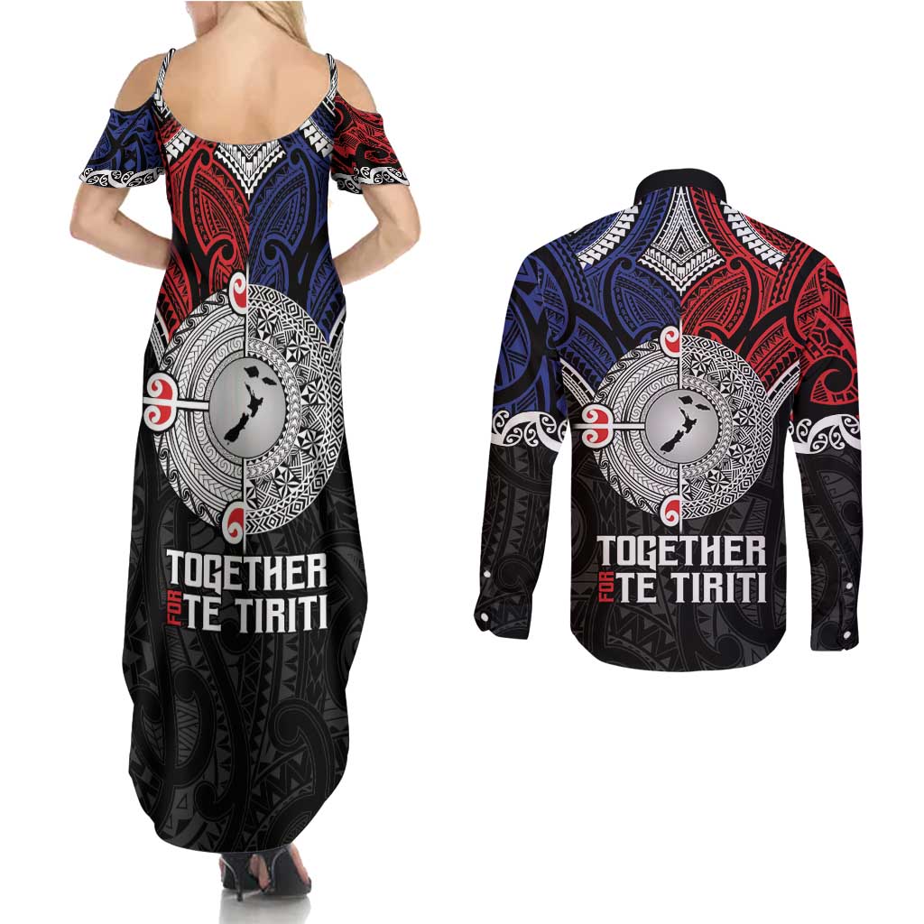 Aotearoa and Samoa Mo Te Tiriti Couples Matching Summer Maxi Dress and Long Sleeve Button Shirt Tangata Moana Stand with Tangata Whenua