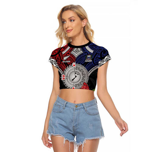Aotearoa and Samoa Mo Te Tiriti Raglan Cropped T Shirt Tangata Moana Stand with Tangata Whenua