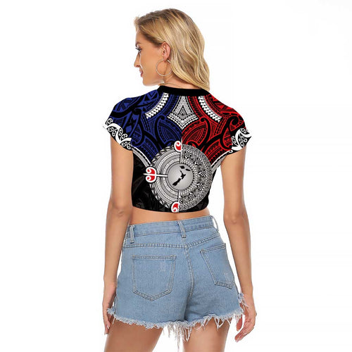 Aotearoa and Samoa Mo Te Tiriti Raglan Cropped T Shirt Tangata Moana Stand with Tangata Whenua