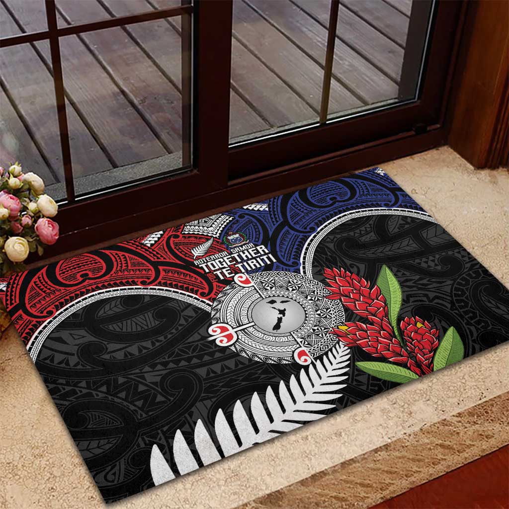 Aotearoa and Samoa Mo Te Tiriti Rubber Doormat Tangata Moana Stand with Tangata Whenua