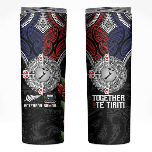Aotearoa and Samoa Mo Te Tiriti Skinny Tumbler Tangata Moana Stand with Tangata Whenua