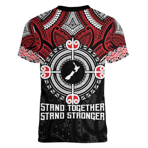Aotearoa Proud To Be Maori Women V-Neck T-Shirt New Zealand Fight Together