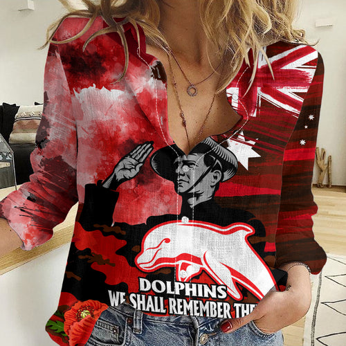 ANZAC Dolphins Rugby Women Casual Shirt We Shall Remember LT9