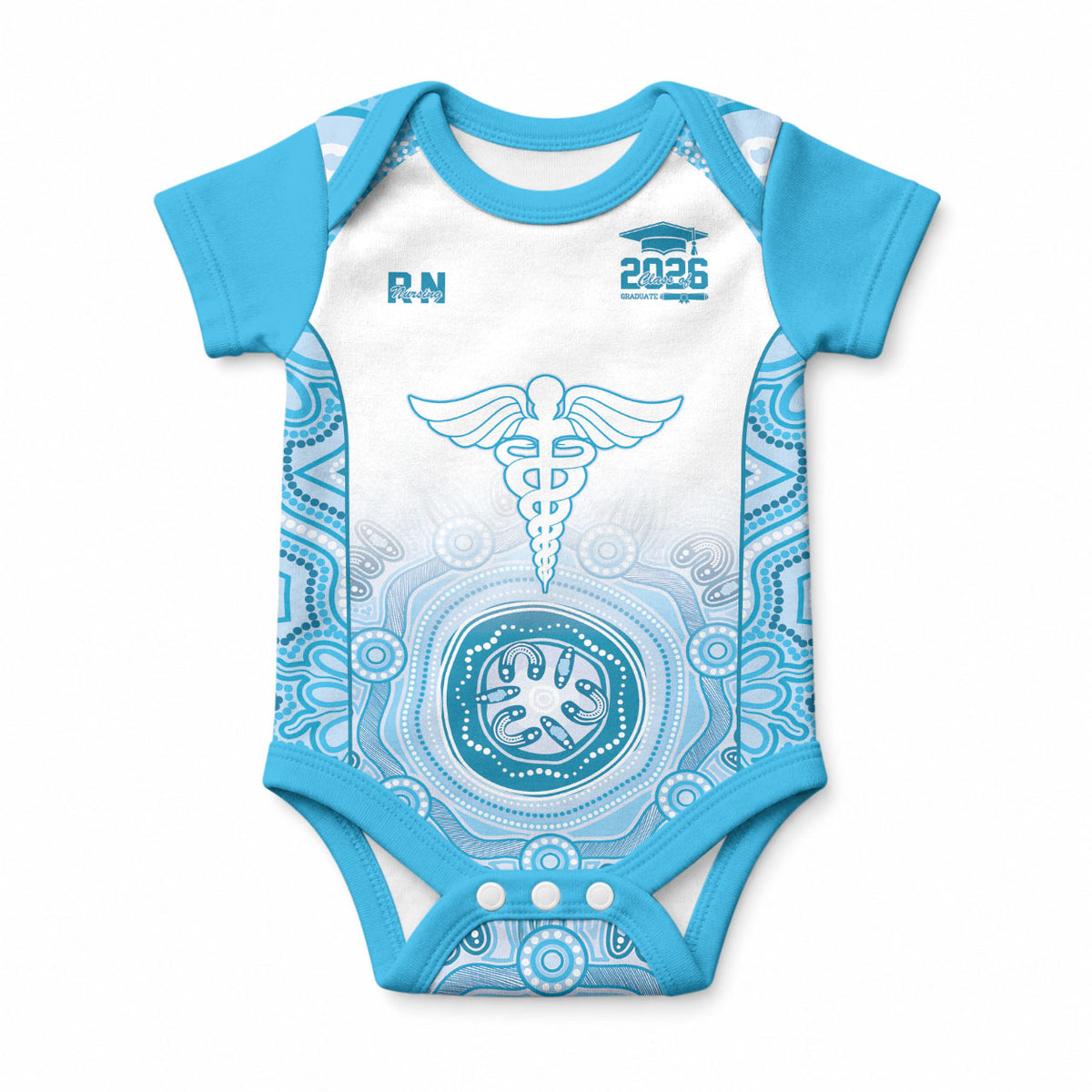 Aussie Nurse RN 2026 Personalised Baby Onesie Blue Aboriginal Art Pattern Cultural Pride
