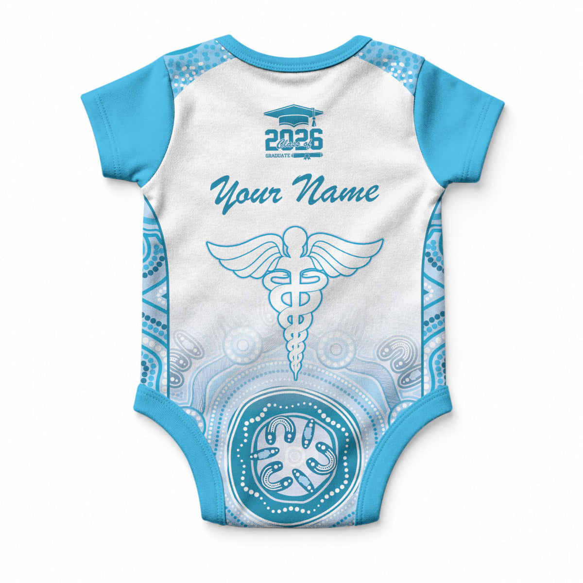 Aussie Nurse RN 2026 Personalised Baby Onesie Blue Aboriginal Art Pattern Cultural Pride