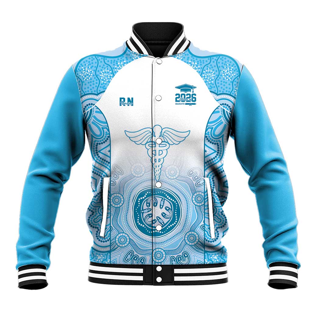 Aussie Nurse RN 2026 Personalised Baseball Jacket Blue Aboriginal Art Pattern Cultural Pride