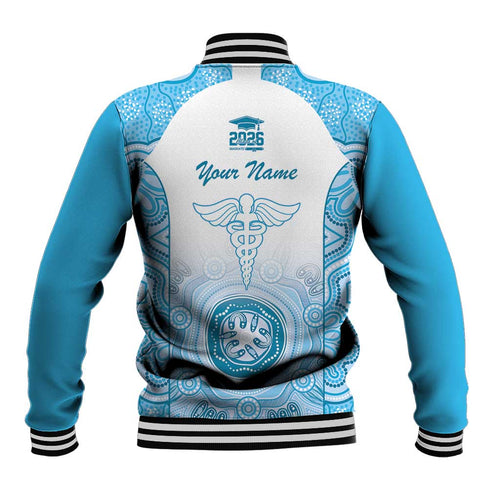 Aussie Nurse RN 2026 Personalised Baseball Jacket Blue Aboriginal Art Pattern Cultural Pride