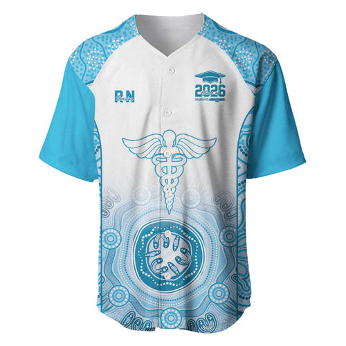 Aussie Nurse RN 2026 Personalised Baseball Jersey Blue Aboriginal Art Pattern Cultural Pride