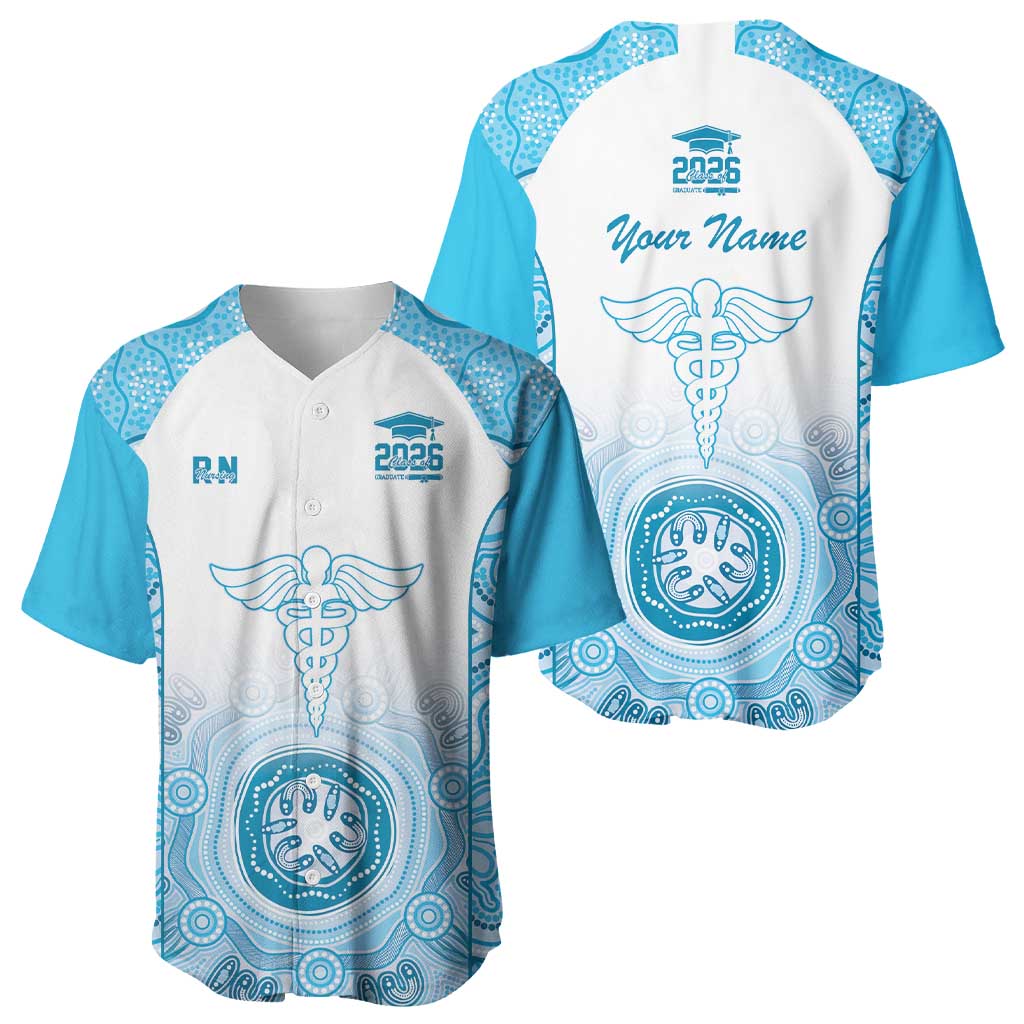 Aussie Nurse RN 2026 Personalised Baseball Jersey Blue Aboriginal Art Pattern Cultural Pride