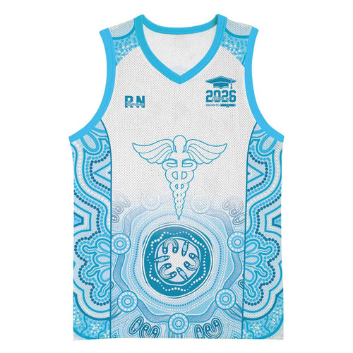 Aussie Nurse RN 2026 Personalised Basketball Jersey Blue Aboriginal Art Pattern Cultural Pride