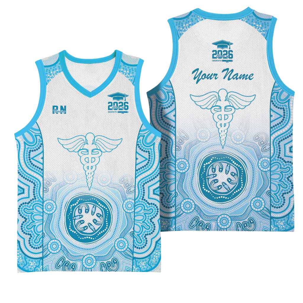 Aussie Nurse RN 2026 Personalised Basketball Jersey Blue Aboriginal Art Pattern Cultural Pride