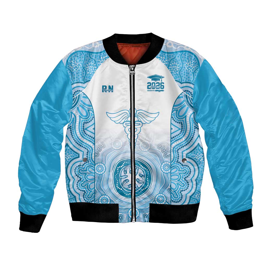 Aussie Nurse RN 2026 Personalised Bomber Jacket Blue Aboriginal Art Pattern Cultural Pride