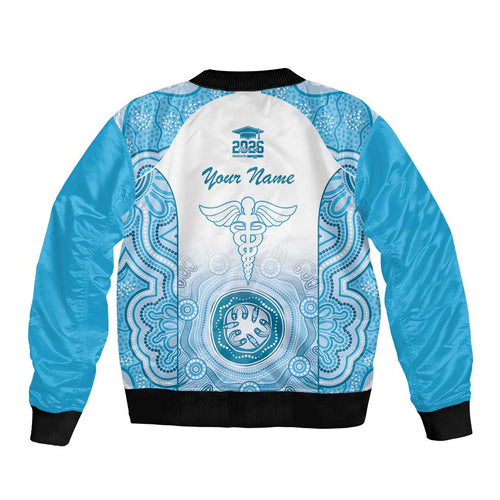 Aussie Nurse RN 2026 Personalised Bomber Jacket Blue Aboriginal Art Pattern Cultural Pride