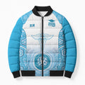 Aussie Nurse RN 2026 Personalised Bomber Puffer Jacket Blue Aboriginal Art Pattern Cultural Pride