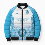 Aussie Nurse RN 2026 Personalised Bomber Puffer Jacket Blue Aboriginal Art Pattern Cultural Pride