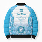 Aussie Nurse RN 2026 Personalised Bomber Puffer Jacket Blue Aboriginal Art Pattern Cultural Pride