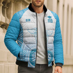 Aussie Nurse RN 2026 Personalised Bomber Puffer Jacket Blue Aboriginal Art Pattern Cultural Pride