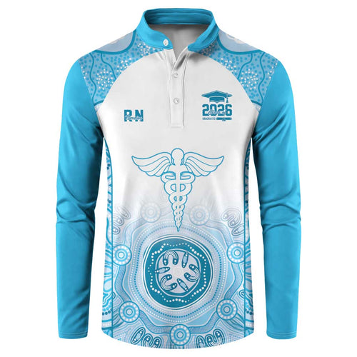 Aussie Nurse RN 2026 Personalised Button Sweatshirt Blue Aboriginal Art Pattern Cultural Pride