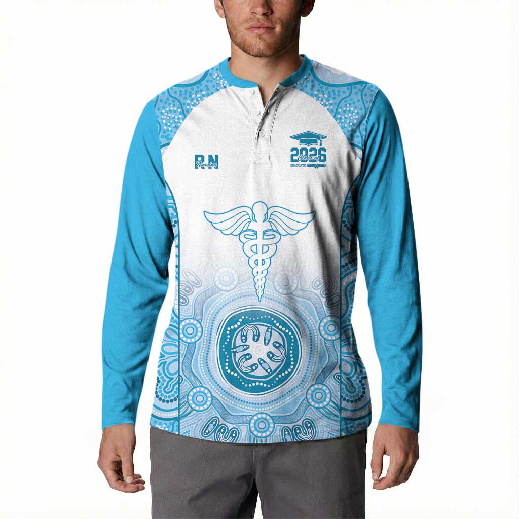 Aussie Nurse RN 2026 Personalised Button Sweatshirt Blue Aboriginal Art Pattern Cultural Pride