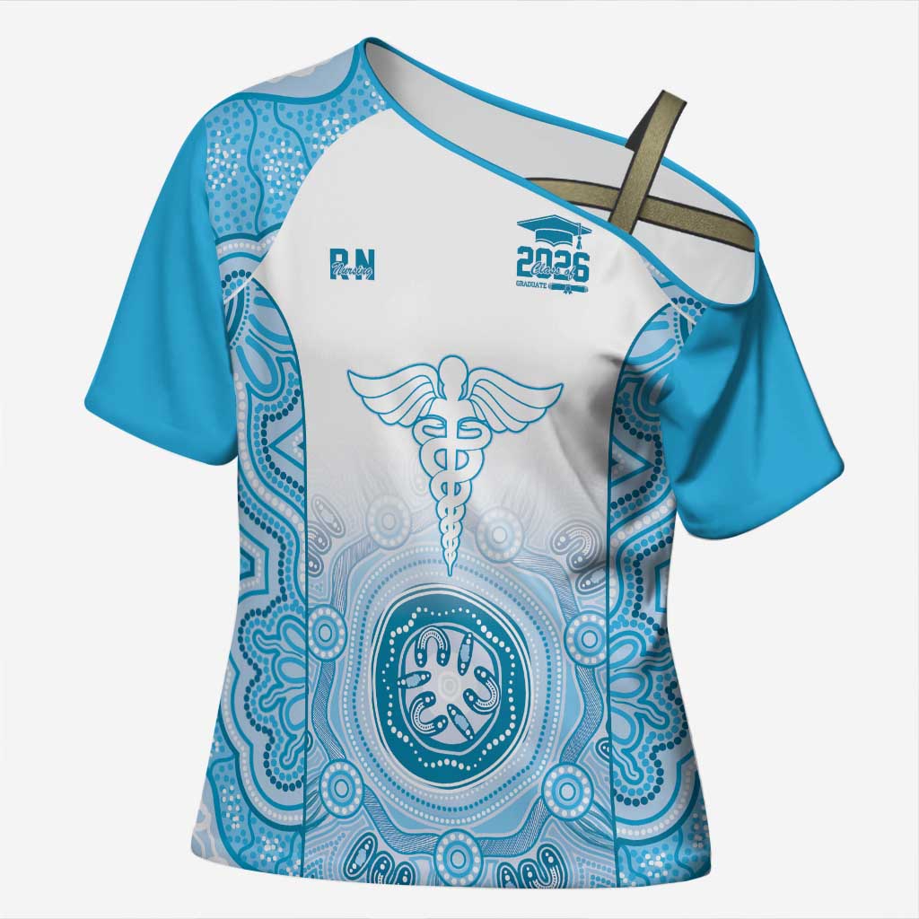 Aussie Nurse RN 2026 Personalised Cross Shoulder Shirt Blue Aboriginal Art Pattern Cultural Pride