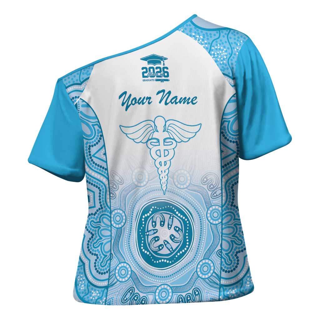 Aussie Nurse RN 2026 Personalised Cross Shoulder Shirt Blue Aboriginal Art Pattern Cultural Pride
